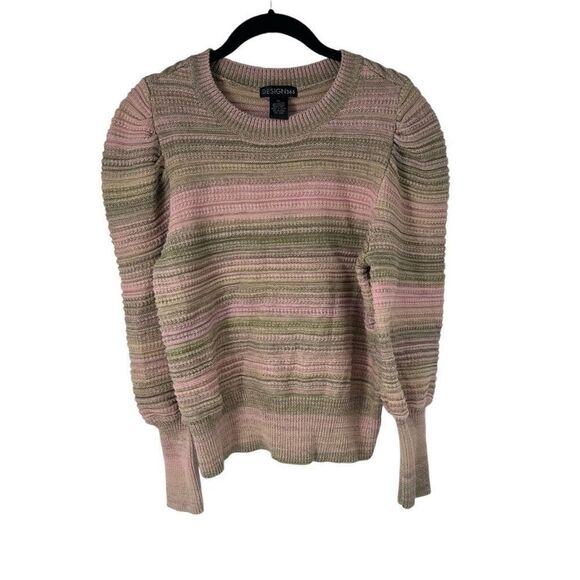 Design 365 Pink Green Tight Knit Puff Sleeve Sweater XL Women’s - Picture 1 of 6